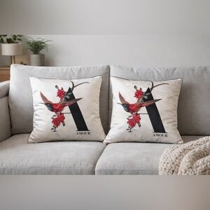H&M Pair of A initial Amour Hummingbird Print Satin Pillow Covers